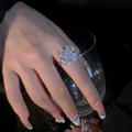 Dettaglio dell'anello a quadrifoglio rotante placcato argento 18K con cristalli - Stile Quadrifoglio Rotante (JZ-058Y) / Argento