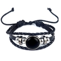 Bracelet multicouche en cuir tressé noir avec agate noire sertie en argent - Obsidienne
