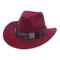 Burgundy western cowboy felt hat featuring a star-striped band and eagle emblem badge - Eagle Belt / Burgundy