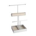 Silver metal and beige velvet jewelry tower for organizing necklaces, rings and earrings - Silver Metal Multi-functional (TM3T-0511 Silver)