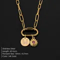 Stainless steel initial W charm necklace in 14K gold finish with sparkly rhinestones - Gold / Letter W