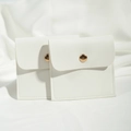 White textured PU leather jewelry pouch with gold snap button for earring storage - 8*8cm / White
