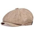 Vintage brown newsboy cap with classic textured fabric finish in a side view profile - Khaki