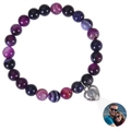 Bracelet en agate violette avec pendentif cœur argenté et projection photo - Bracelet en Agate Rayée Violette