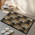 Thick chenille bathroom rug with brown, beige and black woven checkered pattern - Dark Plaid Shadow