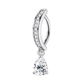 Silver navel ring featuring curved zircon bar and dangling teardrop crystal pendant - Water Drop Style (Silver)