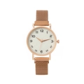 Elegant rose gold mesh strap watch with a minimalist white round dial for women - Rose Gold