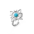 Detail of silver Celtic knot moon ring with green turquoise inlay and hollow pattern - Steel Moon Witch Knot