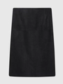 Mid-length black faux suede midi skirt with side slit and slim-fit A-line silhouette - S / Classic Black Short Skirt