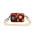 Dark red children's crossbody bag with cookie print and adjustable beige shoulder strap - Dark Red