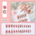 Pink gradient press-on nails with silver glitter, hearts, and pearls, 24 piece set - Pink Gradient Moon Planet Style (ZTD-0059)