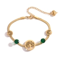 Goldenes Lebensbaum-Armband mit grünen Zirkonia und Herzanhänger an Schlangenkette - Gold (31753)
