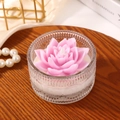 Pink lotus scented candle in embossed glass jar with layered petals and white wax - Pink Lotus Shape