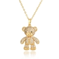 Charming gold teddy bear pendant necklace fully paved with white sparkling zircons - D938 3D Pavé Teddy Bear