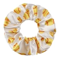 Chouchou en satin blanc élastique avec motifs de softball jaune pour sportifs - Softball Blanc