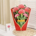 Detailed 3D pop-up greeting card featuring a red paper carnation bouquet in a red base - Large Carnations