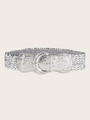Dettaglio cintura elastica con paillettes argento e fibbia glitterata coordinata - Argento