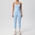 Light blue high waist yoga set with camisole top and leggings for women gym workout - Sky Blue