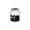 Cute black cat enamel pin featuring a cartoon kitten inside a glass jar design - Canned Black Cat (C2405-7)
