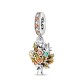 925 silver plated fall charm with colorful maple leaves and 'Fall' heart pendant - PAC1375-Autumn 'Fall' Bouquet Dangle