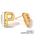 Golden balloon style letter P stud earring with a polished bubble texture and high shine - Letter P (E01698-P)