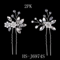 Silver bridal hair pins set of 2 with pearls and crystals for wedding hairstyles - HS-J6974S 2Pcs Silver Rhinestone Pearl Hair Pins
