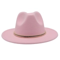 Detailed texture of a pink fedora hat with a golden metallic woven chain accessory - Pink (Gold Ring)