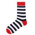 Street style cotton crew socks featuring red, black, and white horizontal stripes - 22 (Stripes + Red Accent)