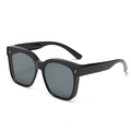 Classic black oversized polarized sunglasses with side mesh detail and metal trim - Normal Lens / Bright Black (Grey Lens)