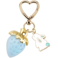 Detail of golden heart clasp with light blue strawberry and white rabbit pendant charms - Blue 3
