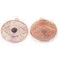 Rose gold evil eye disc pendant with white and black zircons and honeycomb back - Style A Rose Gold Plated / 1 Piece