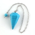Blue hexagonal natural stone pendant necklace with synthetic turquoise for meditation - Blue Turquoise With Bead Chain