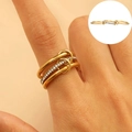 Multi-layer interlocking gold ring with sparkling white pavé crystals for women - Multi-layer Linked With Diamond Style (WG-1397) / 18k Gold / US 9