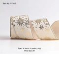 Cremeweißes 6,3cm transparentes Band mit goldenen Schneeflocken für Weihnachten - Cremeweiße Sterne und Schneeflocken / 6,3 cm x 10 Yards / Gebrochenes Weiß