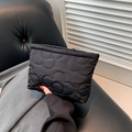 Black floral quilted cotton makeup bag with elegant flower embroidery design - Black