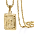 Collar de cadena de caja en acero inoxidable chapado en oro de 18K con letra R - Oro R