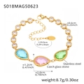 Gold stainless steel anklet with colorful glass stones and clear cubic zirconia charms - Waterdrop Style / 16+5cm / Gold Multicolor