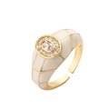 18K gold plated adjustable open ring with white enamel patterns and oval zircon center - Adjustable Open / White