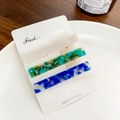Lot de trois barrettes en acétate crème, vert marbré et bleu sur carte de support - Style C (Bleu Vert Blanc Marbre/3 Pcs)
