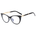 Montura de gafas cat eye clásica en PC negro con elegantes patillas de metal dorado - Marco Negro con Patrón de Cobre