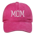Fuchsia washed cotton baseball cap with white MOM embroidery for women's casual wear - Adjustable / Rose Red MOM