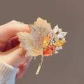 Golden maple leaf brooch with amber and clear crystals for elegant coat styling - 317# Yellow Maple Leaf
