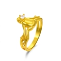 Golden frog-shaped open ring with sparkling white zircon accent and split band design - Gold Frog