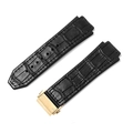 Black crocodile embossed leather watch strap with a gold folding clasp for luxury watches - [Convex x Wide Mouth] 19x26mm / Bamboo Grain Black - Gold Buckle - Z2