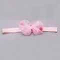 Pink infant headband with large lace mesh bow and colorful plush pom-pom accents - Pink Small Pompom