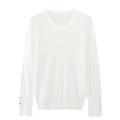 Detail of white long sleeve knit top featuring elegant golden buttons on the cuffs - S / White