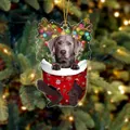 Weihnachtshund-Anhänger mit Labrador im roten Strumpf und Rentier-Geweih-Deko - Grauer Labrador