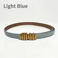 Light blue genuine leather thin belt with a textured litchi pattern and golden buckle - 105cm / Light Blue
