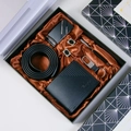Men's gift set featuring black wallet, belt, pen, cufflinks, and keychain in a box - 7-Piece Black Set (Wallet + Auto Buckle + Belt + Keychain + Pen + Cufflinks + Gift Box)