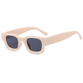 Retro rectangle thick frame sunglasses in cream finish with dark lenses for women - Beige Frame Black Gray Lens